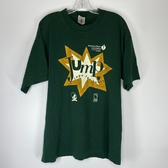 Vintage FOTL Jump Rope For Heart Green Single Stitch Tshirt XL 90s - Picture 1 of 7